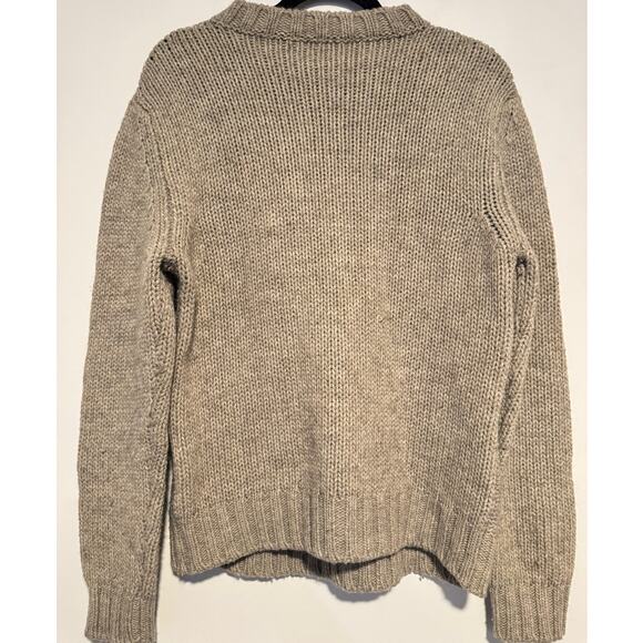 VNeck Italy Wool Blend Cable Knit Sweater Beige Chunky Pullover Size 50 Large - Picture 2 of 6